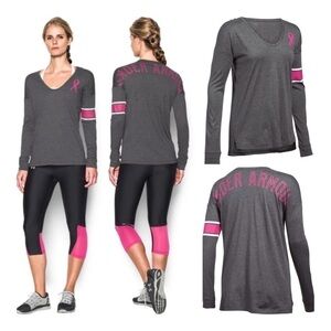 Under ARMOUR Heat Gear Breast Cancer Power in Pink Long-Sleeve Tee - Charcoal